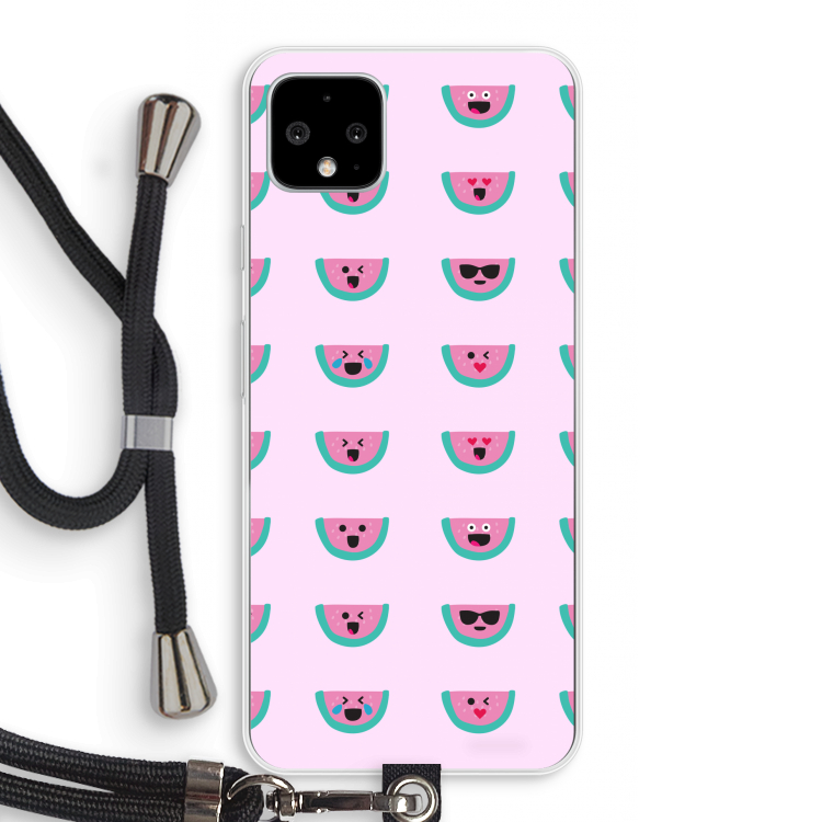 Smiley watermeloenprint: Pixel 4 XL Transparant Hoesje met koord