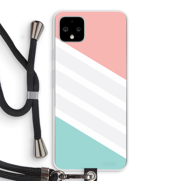 Strepen pastel: Pixel 4 XL Transparant Hoesje met koord