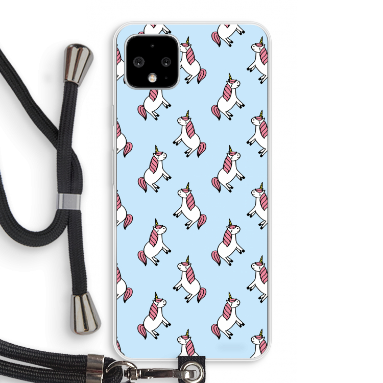 Eenhoorns overal: Pixel 4 XL Transparant Hoesje met koord
