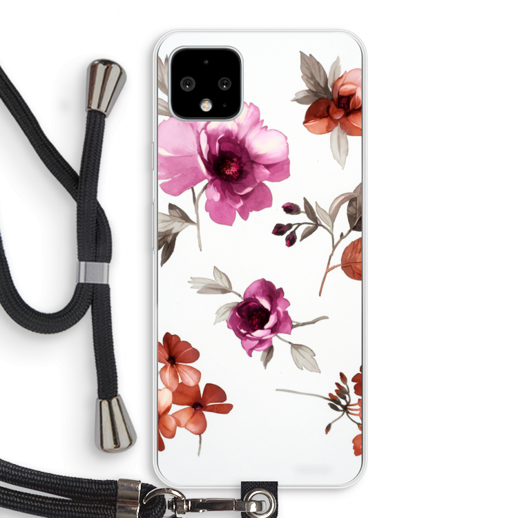 Geschilderde bloemen: Pixel 4 XL Transparant Hoesje met koord