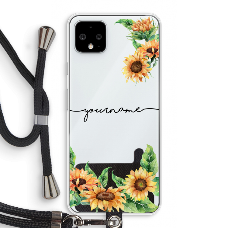 Zonnebloemen: Pixel 4 XL Transparant Hoesje met koord