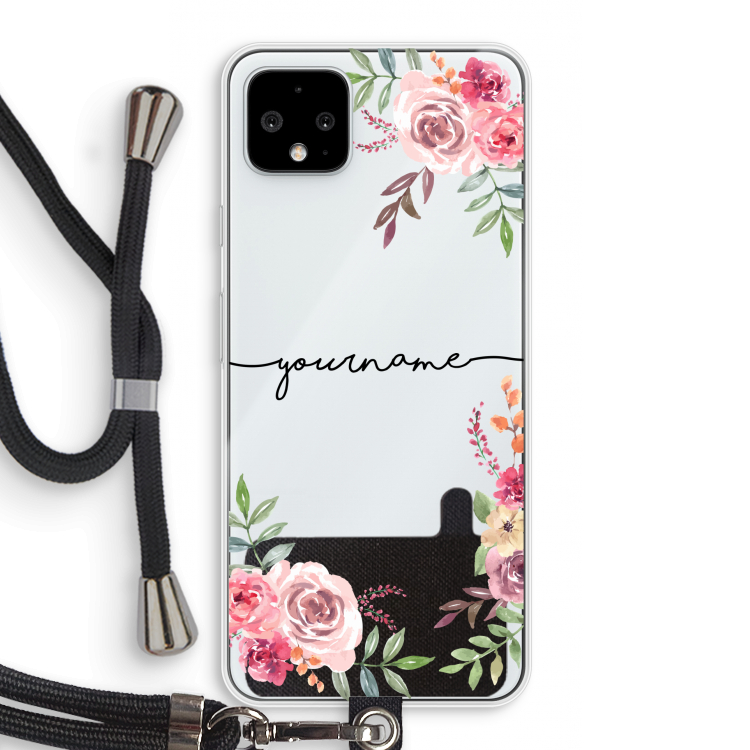 Rozen: Pixel 4 XL Transparant Hoesje met koord
