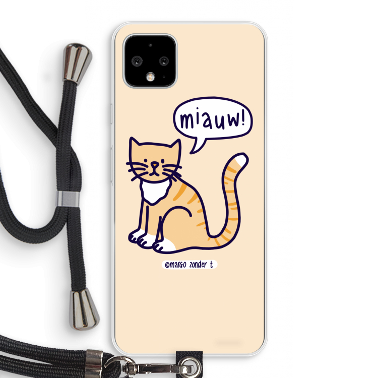 Miauw: Pixel 4 XL Transparant Hoesje met koord