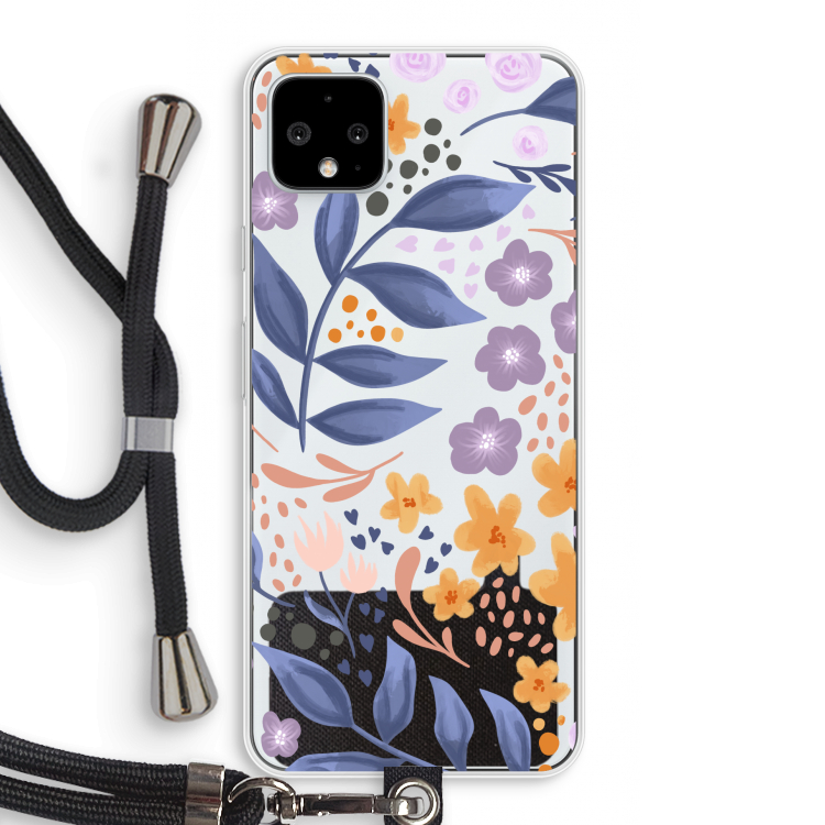 Flowers with blue leaves: Pixel 4 XL Transparant Hoesje met koord