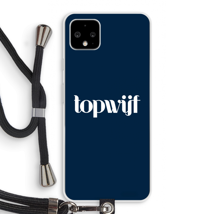 Topwijf Navy: Pixel 4 XL Transparant Hoesje met koord
