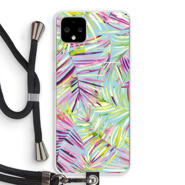 Tropical Palms Blue: Pixel 4 XL Transparant Hoesje met koord