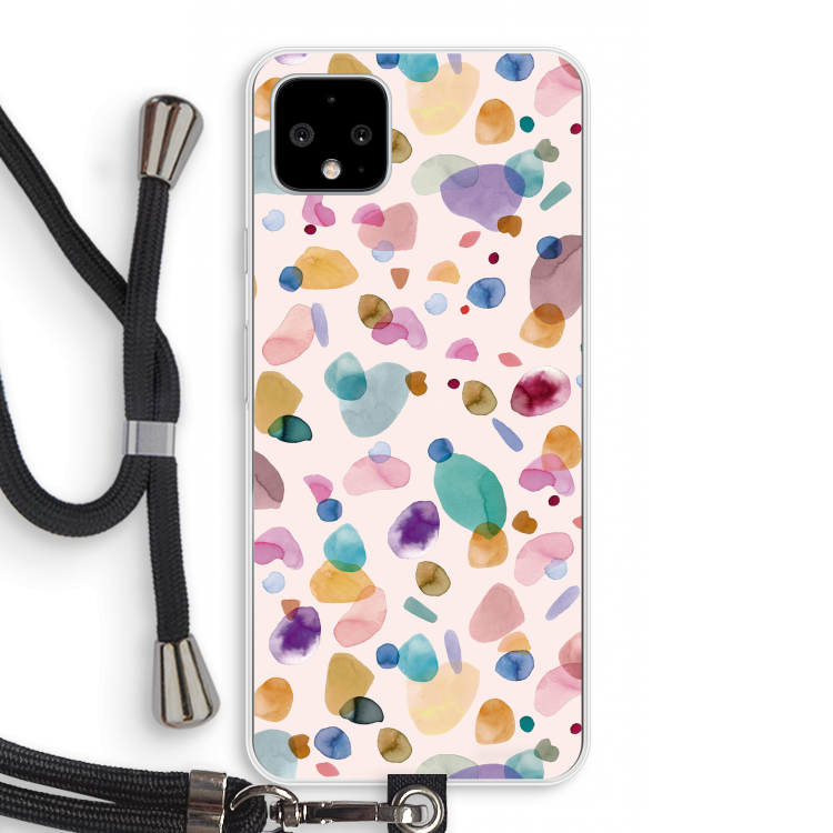 Terrazzo Memphis Pink: Pixel 4 XL Transparant Hoesje met koord