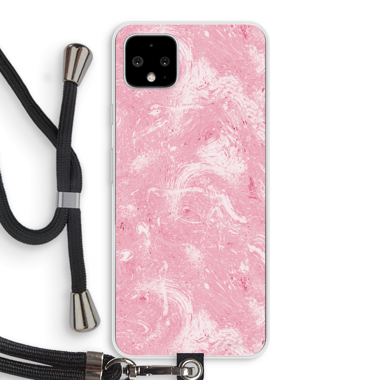 Abstract Painting Pink: Pixel 4 XL Transparant Hoesje met koord