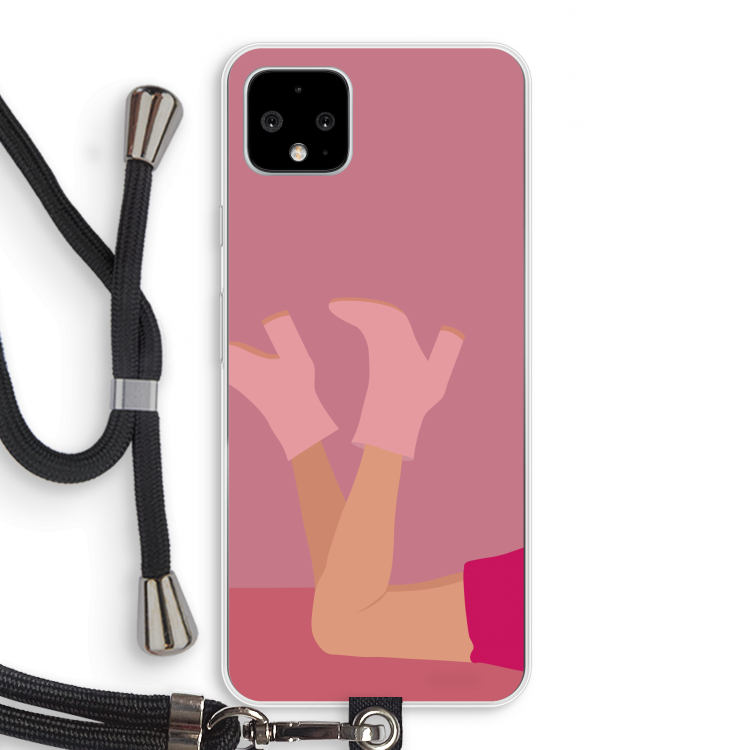 Pink boots: Pixel 4 XL Transparant Hoesje met koord