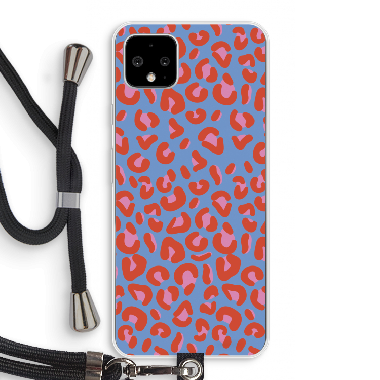 Leopard blue: Pixel 4 XL Transparant Hoesje met koord