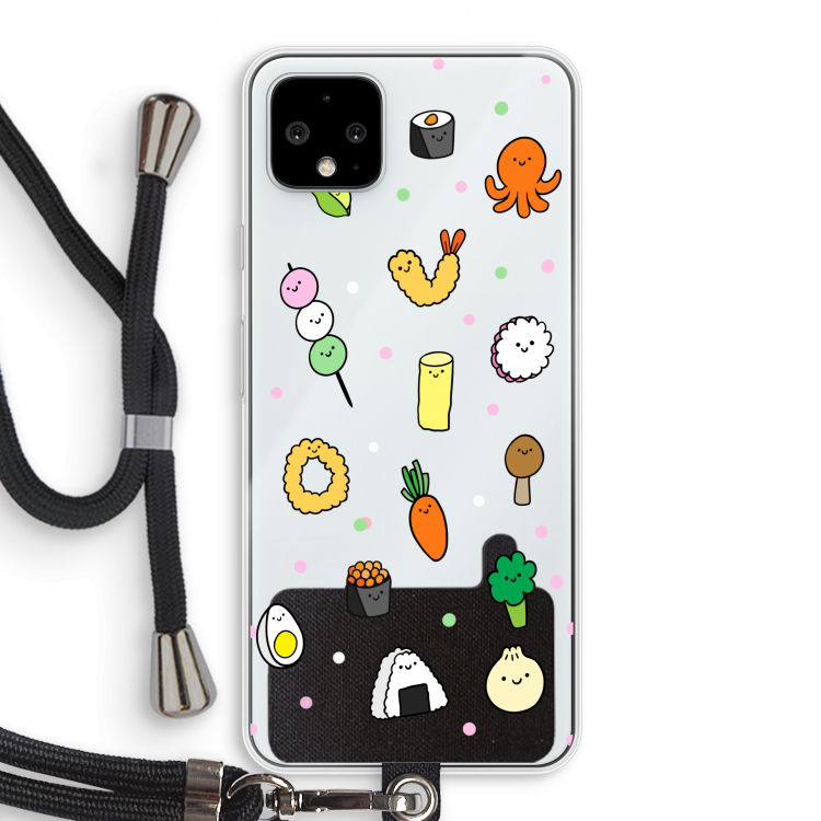 Happy bento friends: Pixel 4 XL Transparant Hoesje met koord