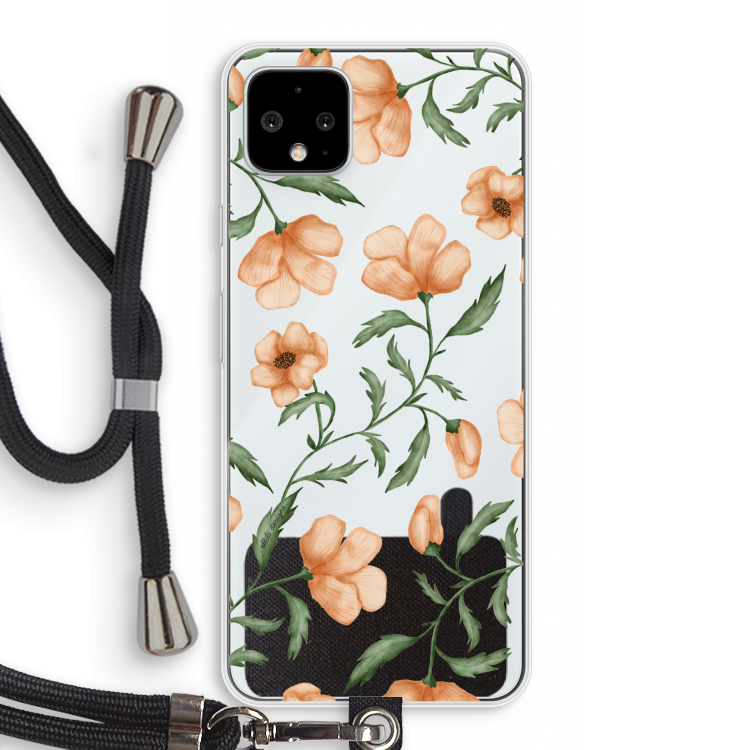 Peachy flowers: Pixel 4 XL Transparant Hoesje met koord