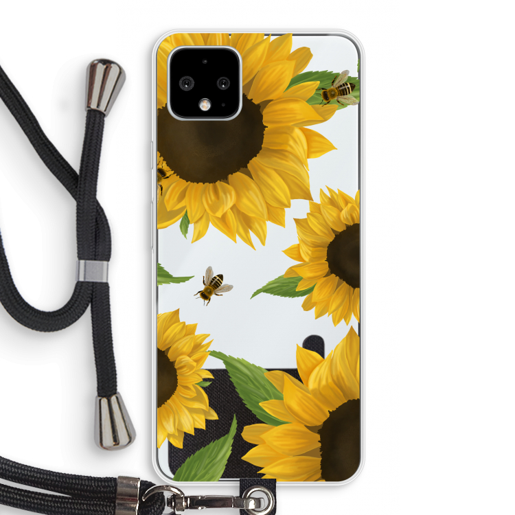 Sunflower and bees: Pixel 4 XL Transparant Hoesje met koord