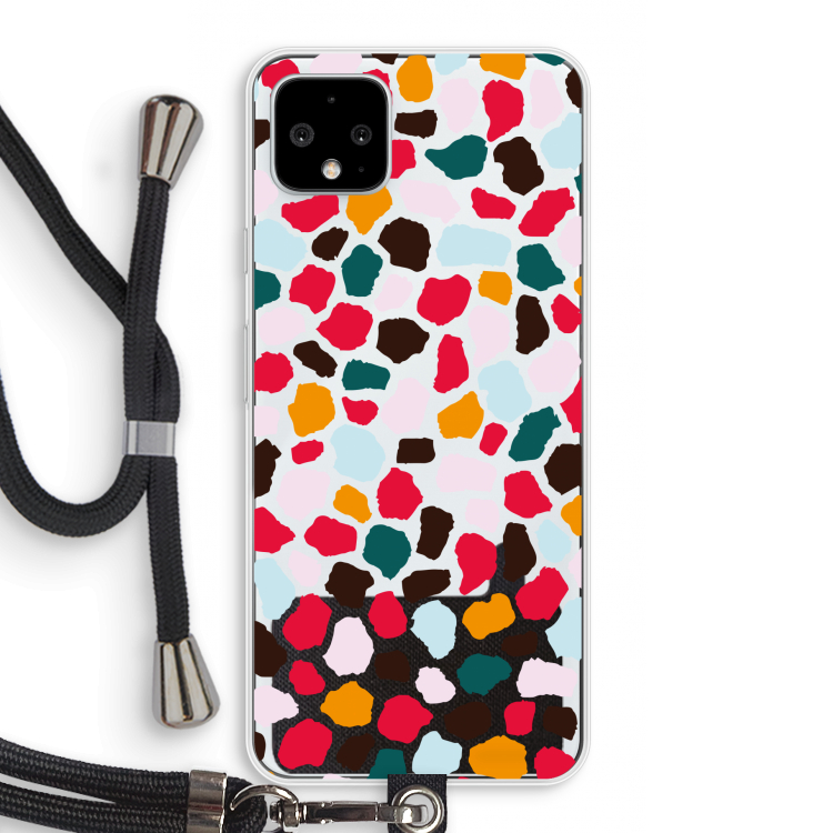 Colored Giraffe: Pixel 4 XL Transparant Hoesje met koord