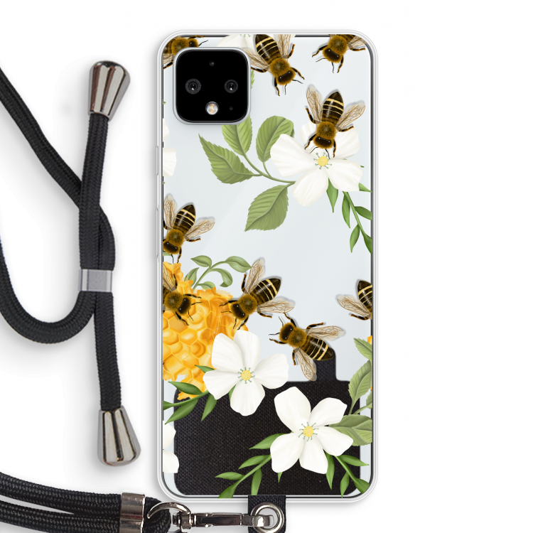 No flowers without bees: Pixel 4 XL Transparant Hoesje met koord