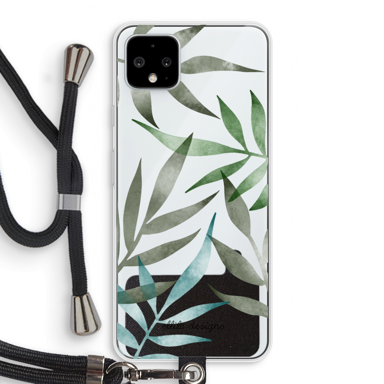 Tropical watercolor leaves: Pixel 4 XL Transparant Hoesje met koord