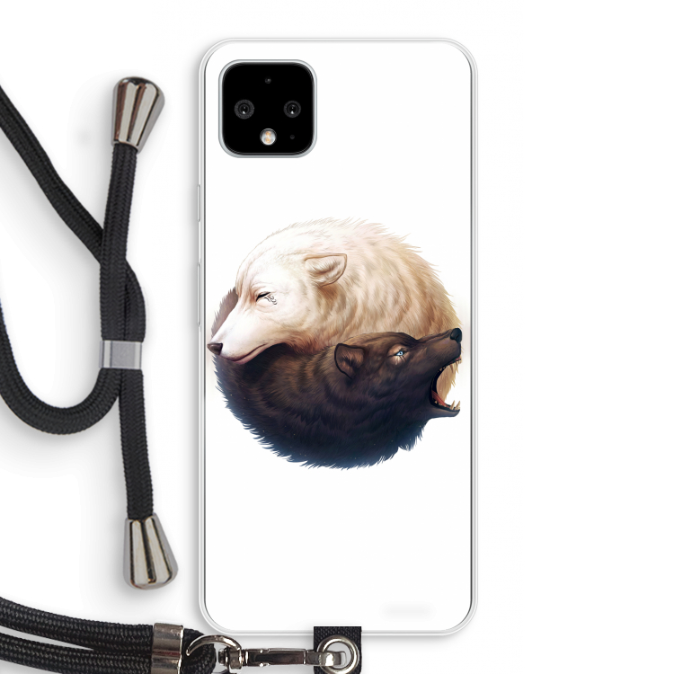 Yin Yang Wolves: Pixel 4 XL Transparant Hoesje met koord