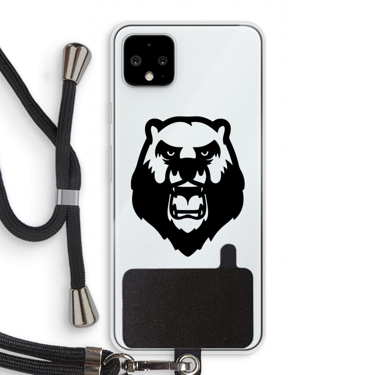 Angry Bear (black): Pixel 4 XL Transparant Hoesje met koord