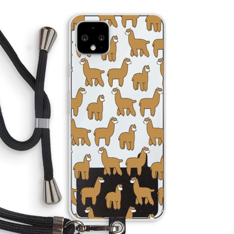 Alpacas: Pixel 4 XL Transparant Hoesje met koord