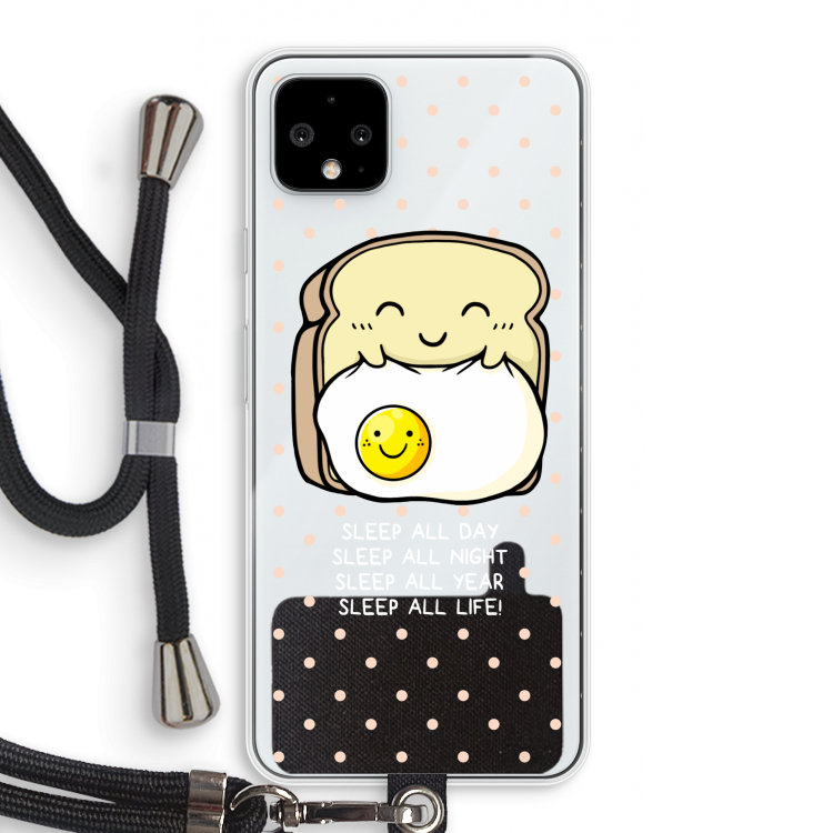 Sleep All Day: Pixel 4 XL Transparant Hoesje met koord
