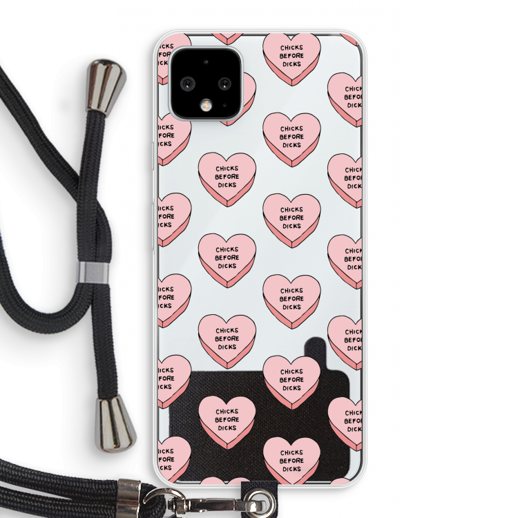 Chicks before dicks: Pixel 4 XL Transparant Hoesje met koord