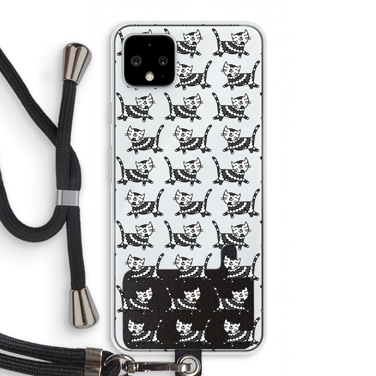 Zwarte poes: Pixel 4 XL Transparant Hoesje met koord