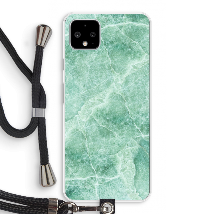 Groen marmer: Pixel 4 XL Transparant Hoesje met koord