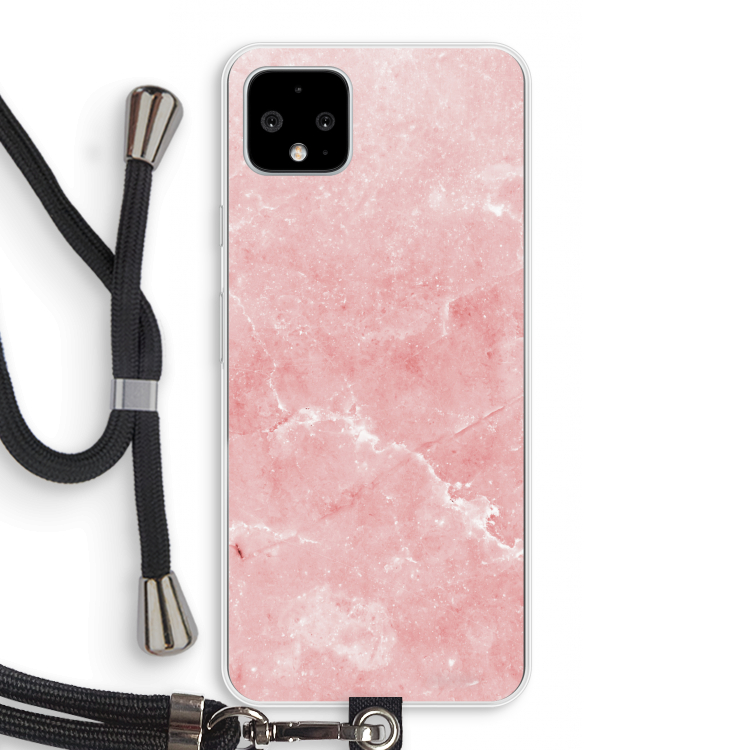 Roze marmer: Pixel 4 XL Transparant Hoesje met koord