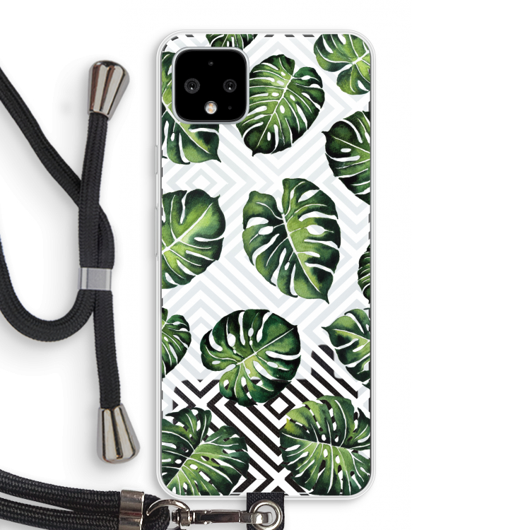 Geometrische jungle: Pixel 4 XL Transparant Hoesje met koord