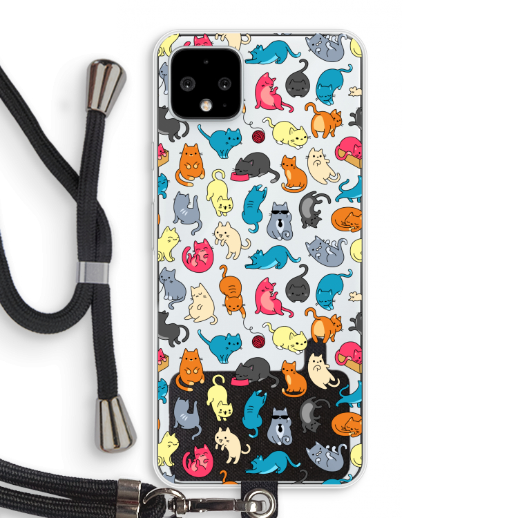 Kleurrijke katten: Pixel 4 XL Transparant Hoesje met koord