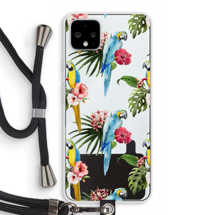 Kleurrijke papegaaien: Pixel 4 XL Transparant Hoesje met koord
