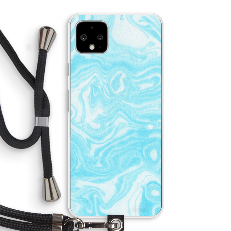 Waterverf blauw: Pixel 4 XL Transparant Hoesje met koord