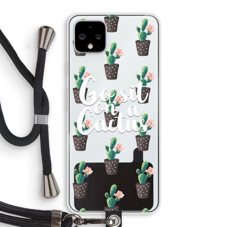 Cactus quote: Pixel 4 XL Transparant Hoesje met koord