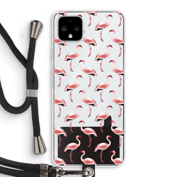 Flamingoprint groen: Pixel 4 XL Transparant Hoesje met koord