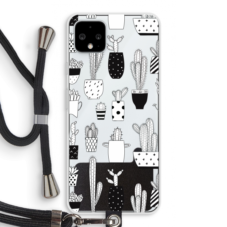 Cactusmotief: Pixel 4 XL Transparant Hoesje met koord