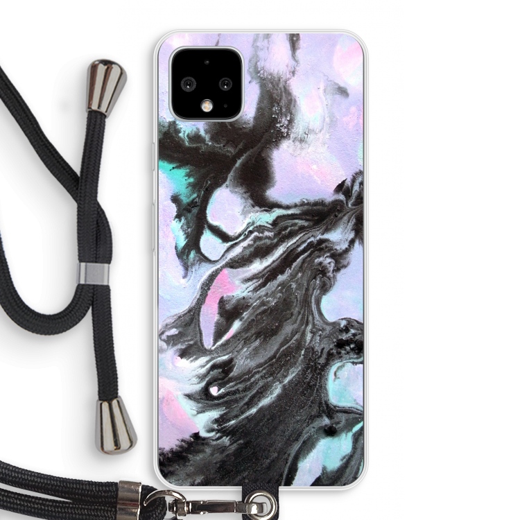 Pastel zwart: Pixel 4 XL Transparant Hoesje met koord