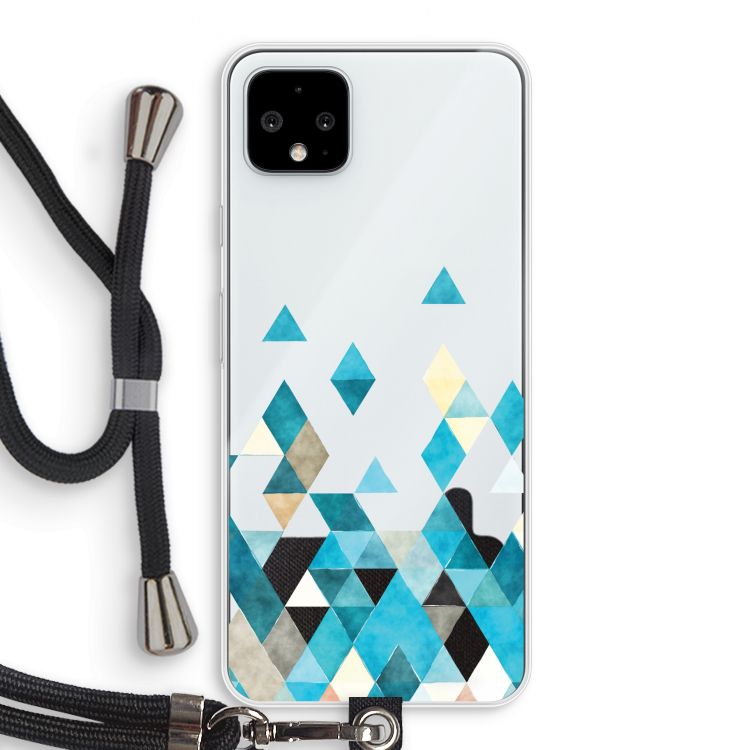 Gekleurde driehoekjes blauw: Pixel 4 XL Transparant Hoesje met koord