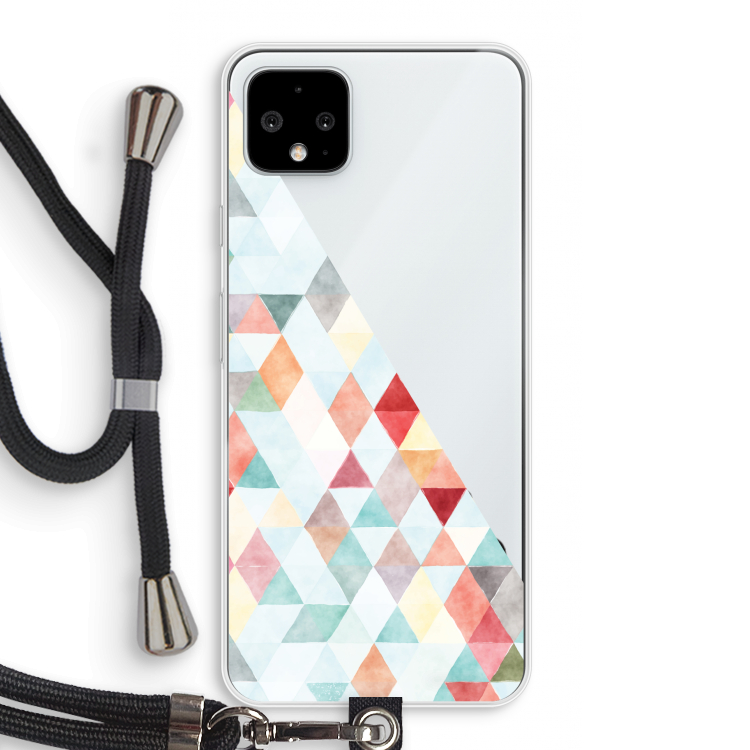 Gekleurde driehoekjes pastel: Pixel 4 XL Transparant Hoesje met koord