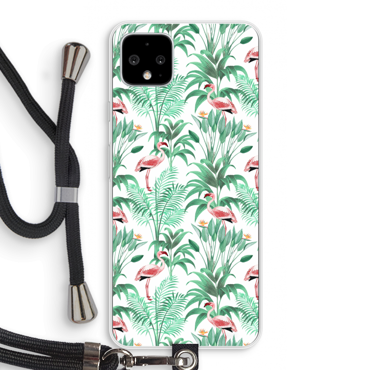 Flamingo bladeren: Pixel 4 XL Transparant Hoesje met koord