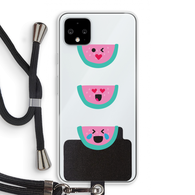Smiley watermeloen: Pixel 4 XL Transparant Hoesje met koord