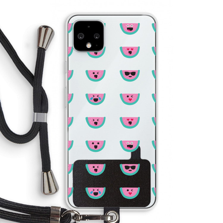 Smiley watermeloenprint: Pixel 4 XL Transparant Hoesje met koord