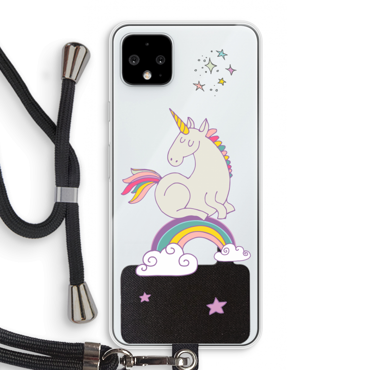 Regenboog eenhoorn: Pixel 4 XL Transparant Hoesje met koord