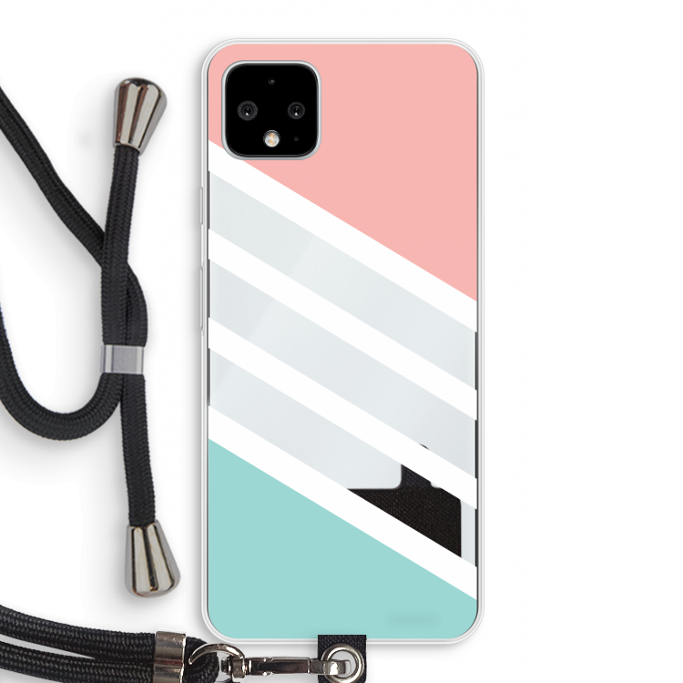 Strepen pastel: Pixel 4 XL Transparant Hoesje met koord