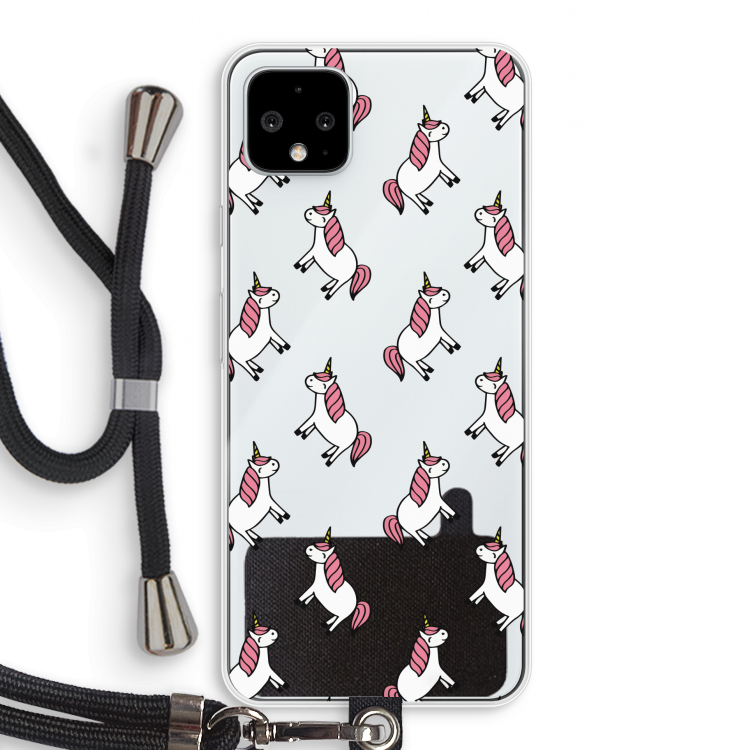 Eenhoorns overal: Pixel 4 XL Transparant Hoesje met koord