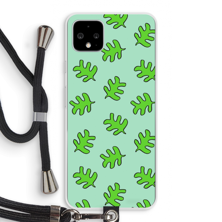 Groene blaadjes: Pixel 4 XL Transparant Hoesje met koord