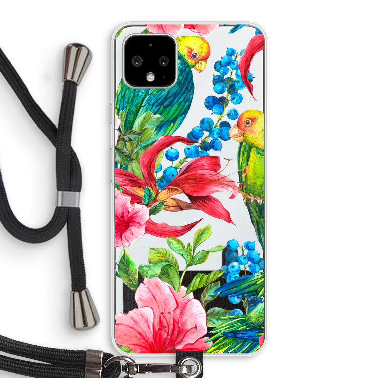 Papegaaien: Pixel 4 XL Transparant Hoesje met koord