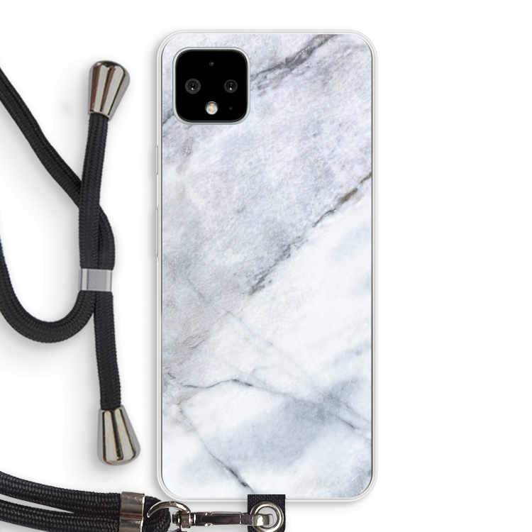 Witte marmer: Pixel 4 XL Transparant Hoesje met koord