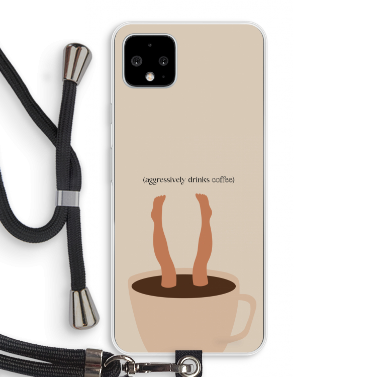 Aggressively drinks coffee: Pixel 4 XL Transparant Hoesje met koord