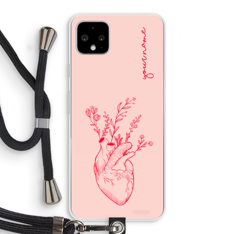 Blooming Heart: Pixel 4 XL Transparant Hoesje met koord