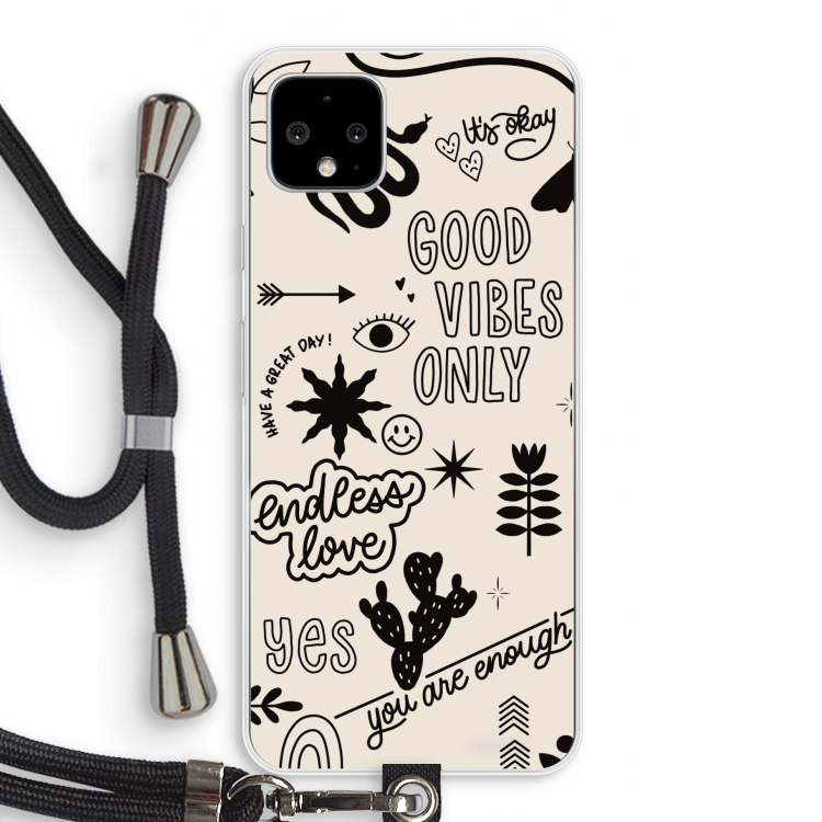 Good vibes: Pixel 4 XL Transparant Hoesje met koord